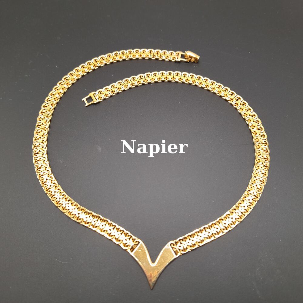 Vintage Napier Gold V Necklace 17 Inch Signed Statement
